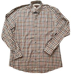 Johnston & Murphy Shirt Mens Size Medium Blue Brown Brown Gray Check Button Down